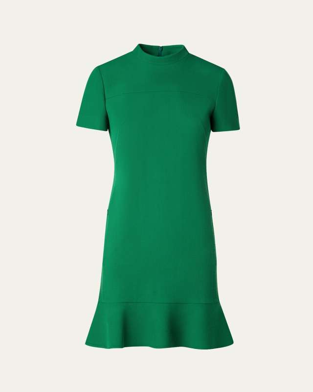 Short Ruffle Hem Wool Tricotine Dress